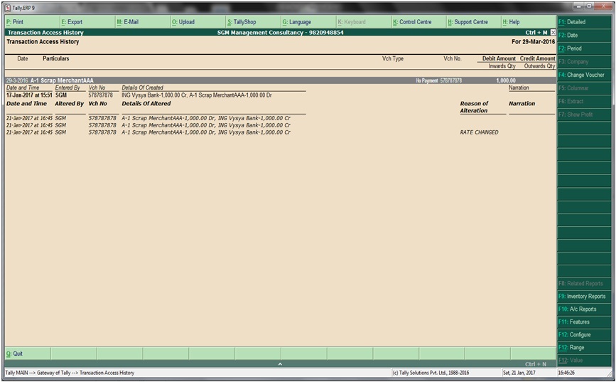 Transaction History Module